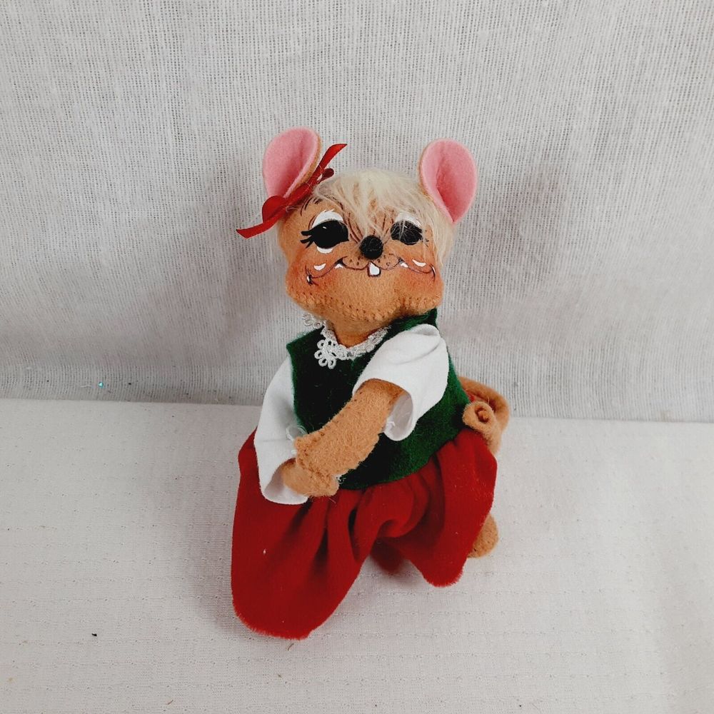 Anna Lee 5 1/2" Christmas Mouse with Hair Bow Girl Mouse Annalee
